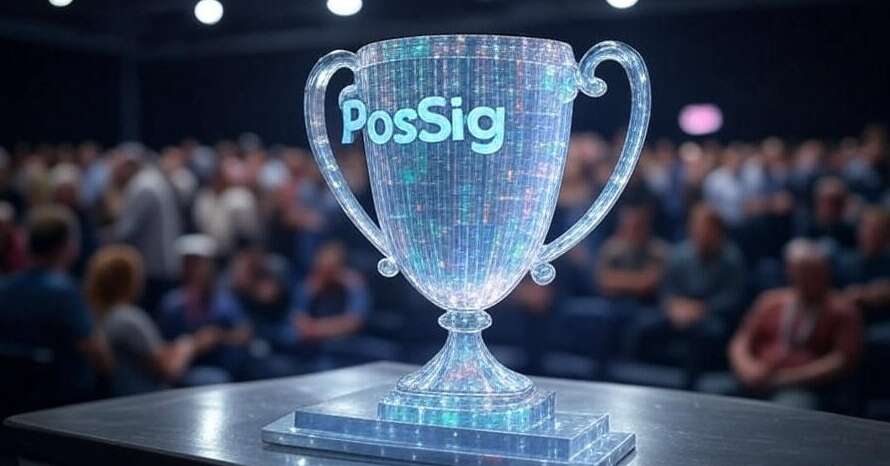 Голограмма трофея на подиуме с текстом PostSig сверху